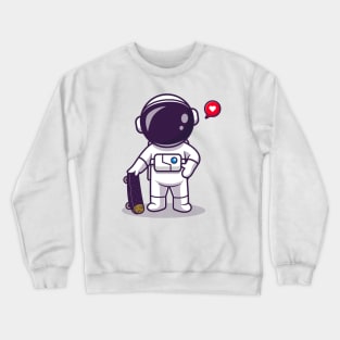 Cute Astronaut Playing Skateboard Cartoon Crewneck Sweatshirt